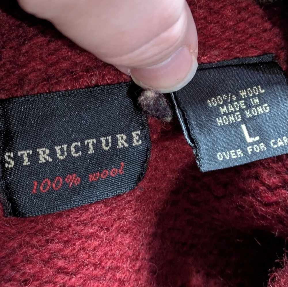 Structure Red Green High Neck Wool Sweater L
